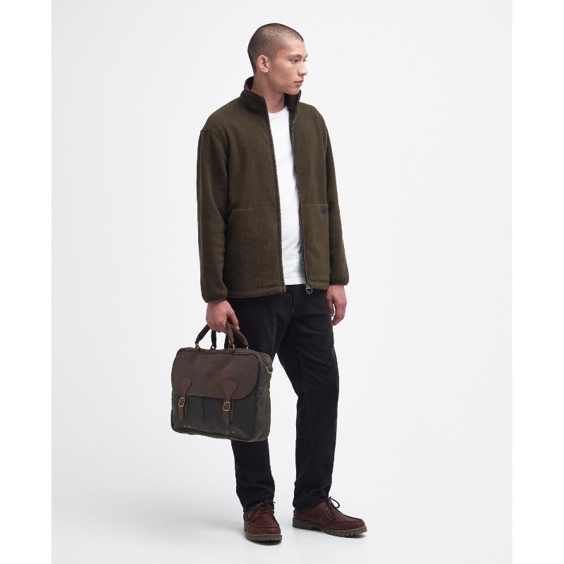 Barbour Wax Leather Briefcase - Olive – William Powell