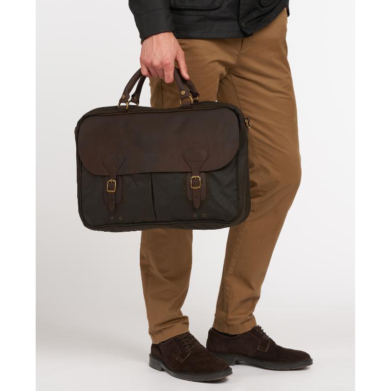 Barbour Wax Leather Briefcase - Olive – William Powell