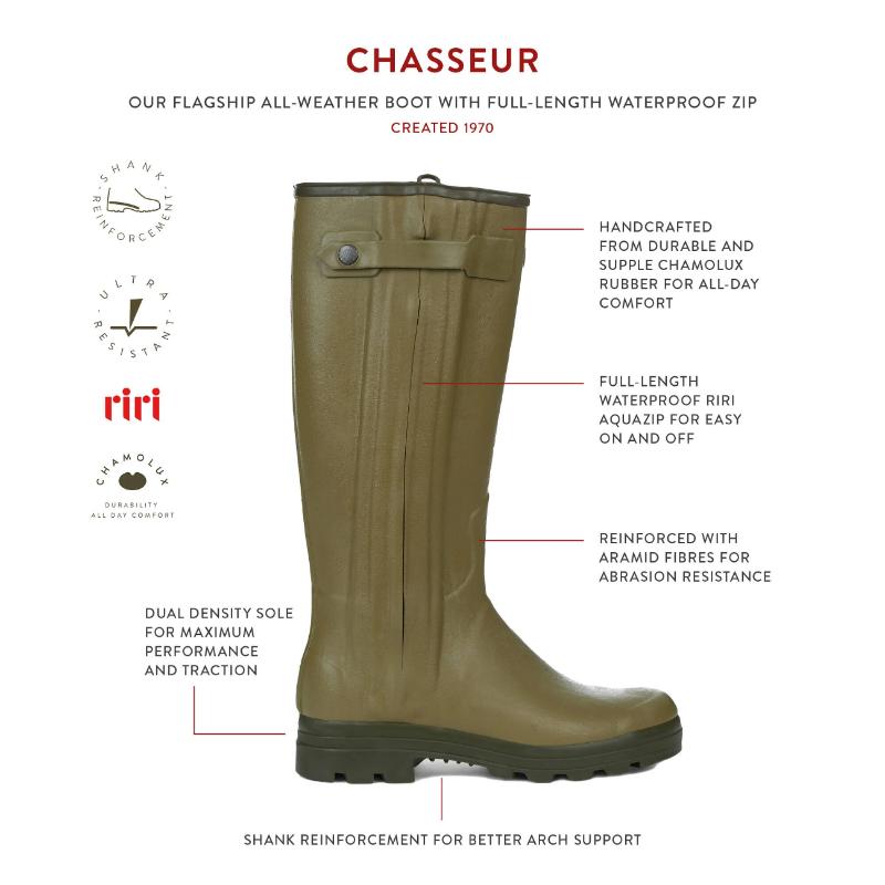 Le Chameau Mens Chasseur Neoprene Lined Full Zip Boot - Vert Vierzon