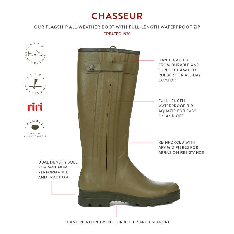 Le Chameau Mens Chasseur Neoprene Lined Full Zip Boot Iconic Green