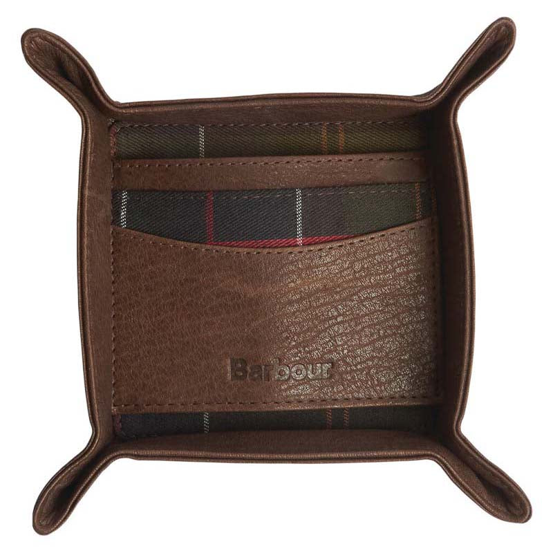 Barbour Leather Valet Tray & Card Holder Gift Set - Classic Tartan/Brown