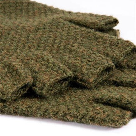 Dents Tuckstitch Half-Finger Knitted Gloves - Green