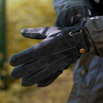 Dents Mens Lined Suede Gloves Black
