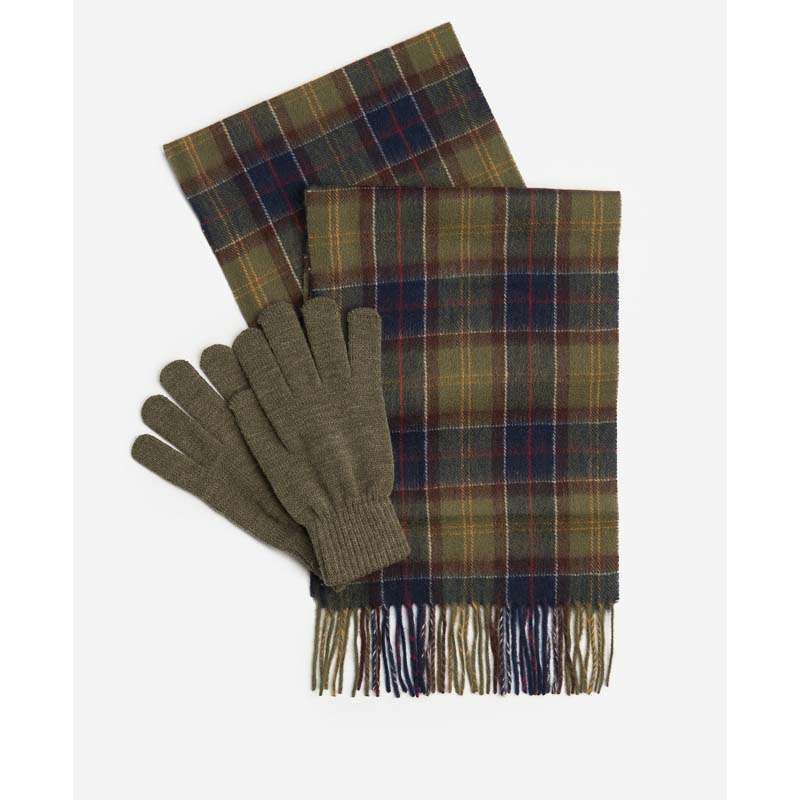 Barbour Tartan Scarf & Glove Gift Set - Classic/Olive