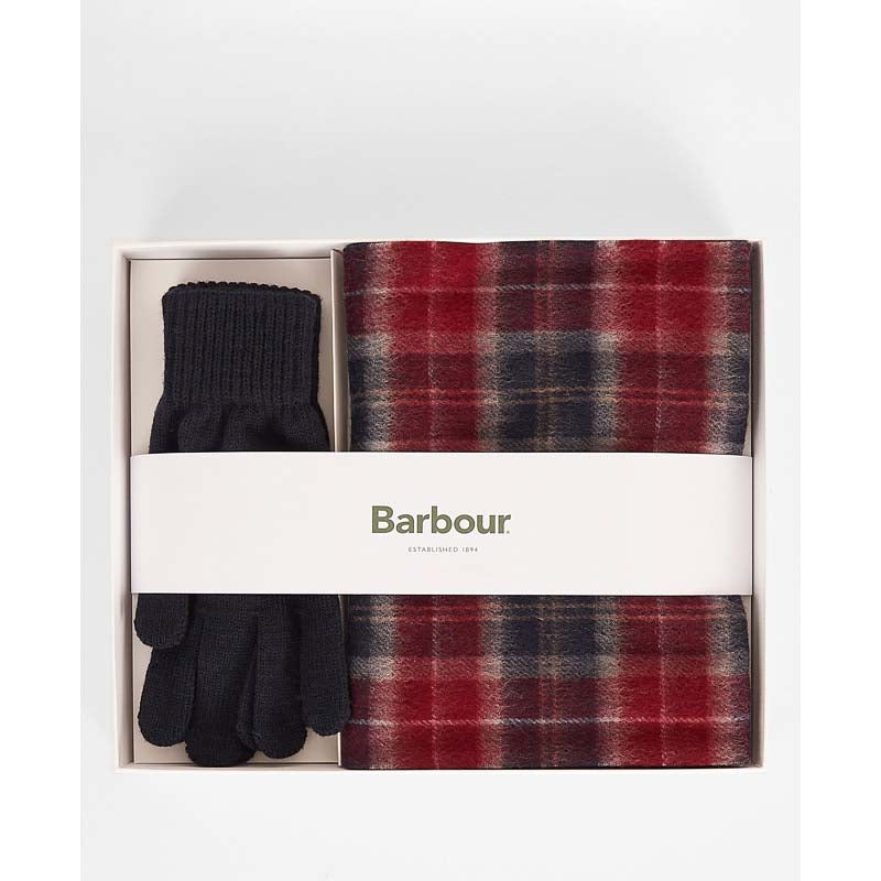 Barbour Tartan Scarf & Glove Gift Set - Cranberry