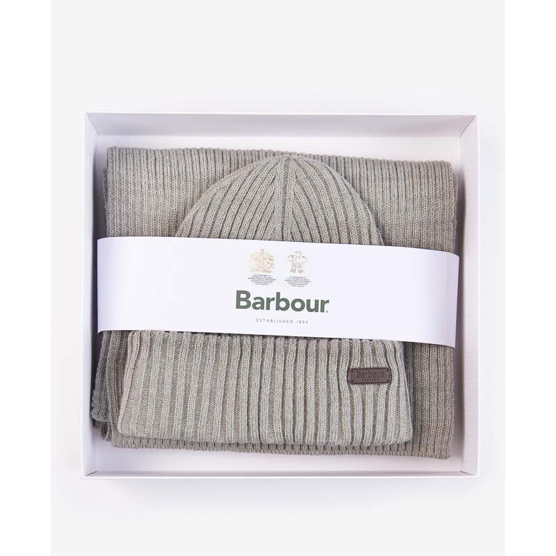 Barbour Crimdon Mens Beanie & Scarf Gift Set - Grey