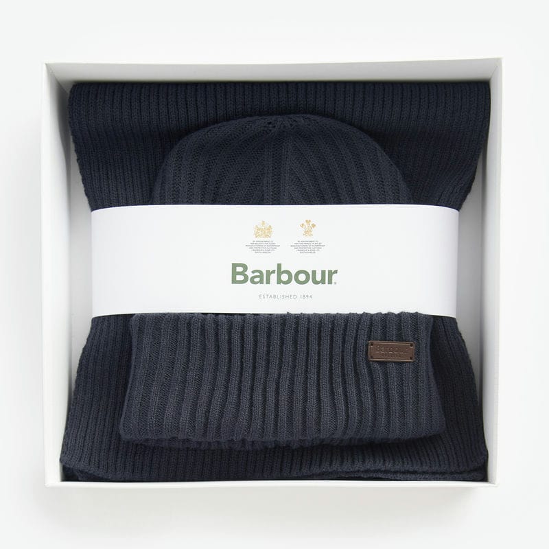Barbour Crimdon Mens Beanie & Scarf Gift Set - Navy