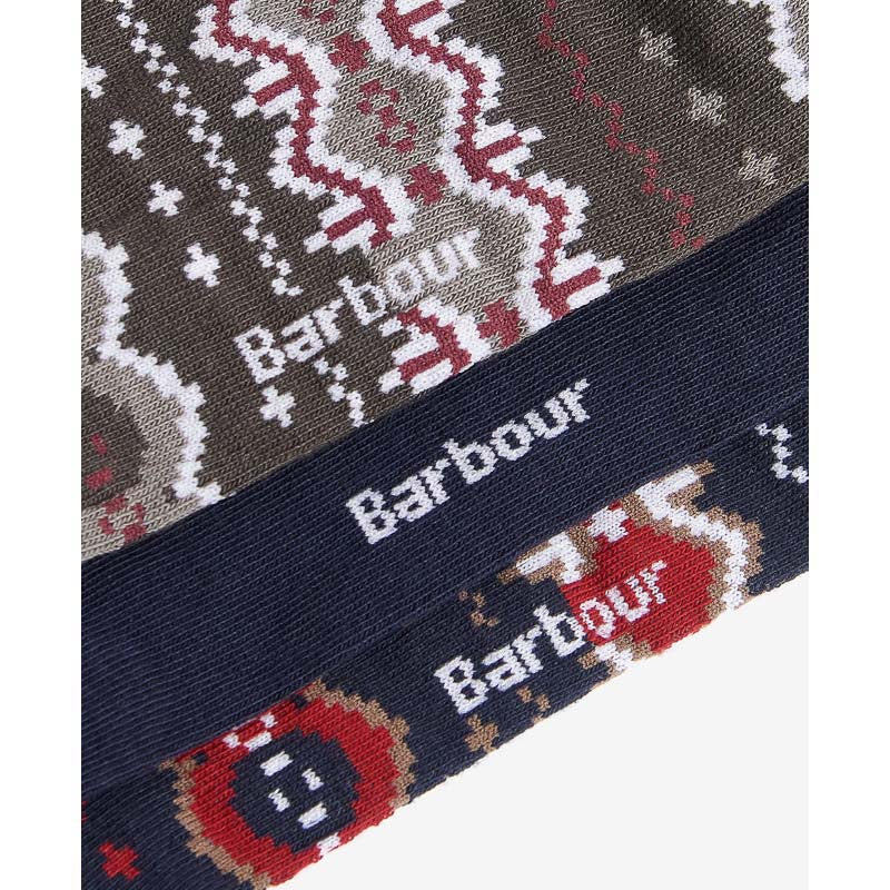 Barbour Fairisle Mens Sock Gift Box (Set of 3) - Cranberry/Black Slate Mix
