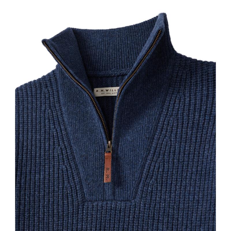 R.M.Williams Kapunda Mens Lambswool 1/4 Zip Sweater - Dark Indigo