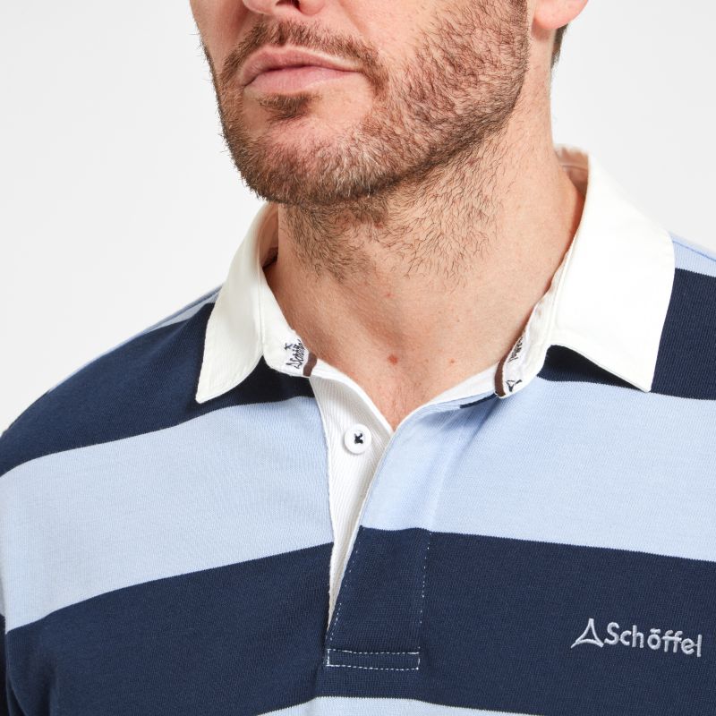 Schoffel St Mawes Mens Rugby Shirt - Navy/Pale Blue Stripe