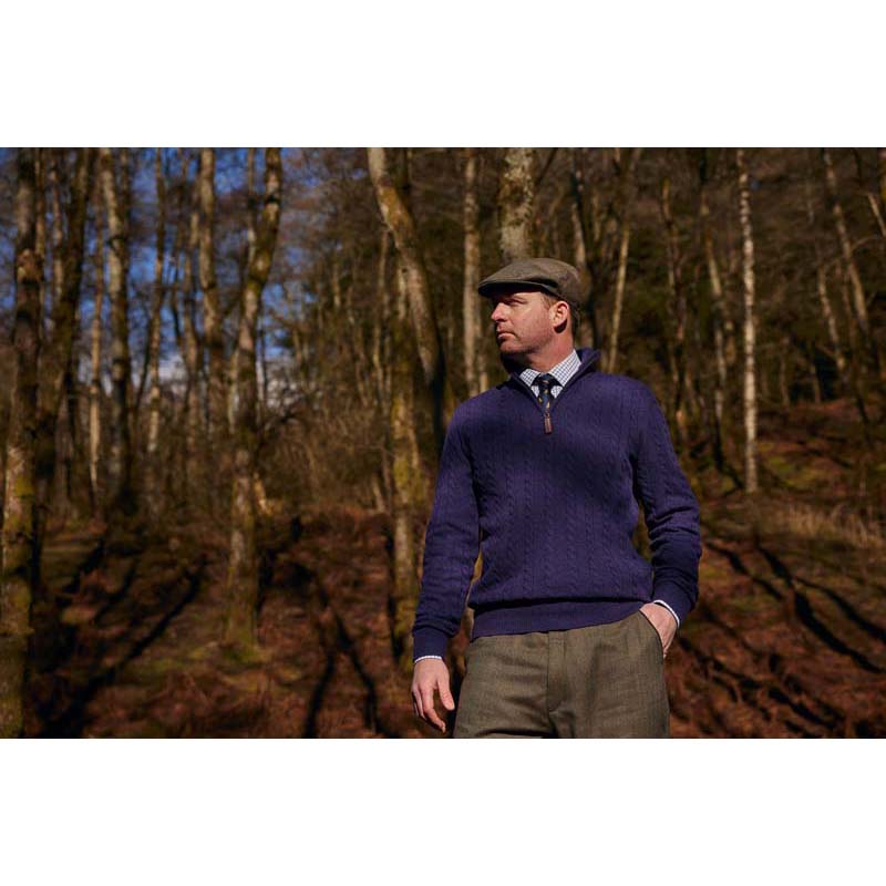 Schoffel Tain Cable Lambswool 1/4 Zip Neck Mens Jumper - Bramble