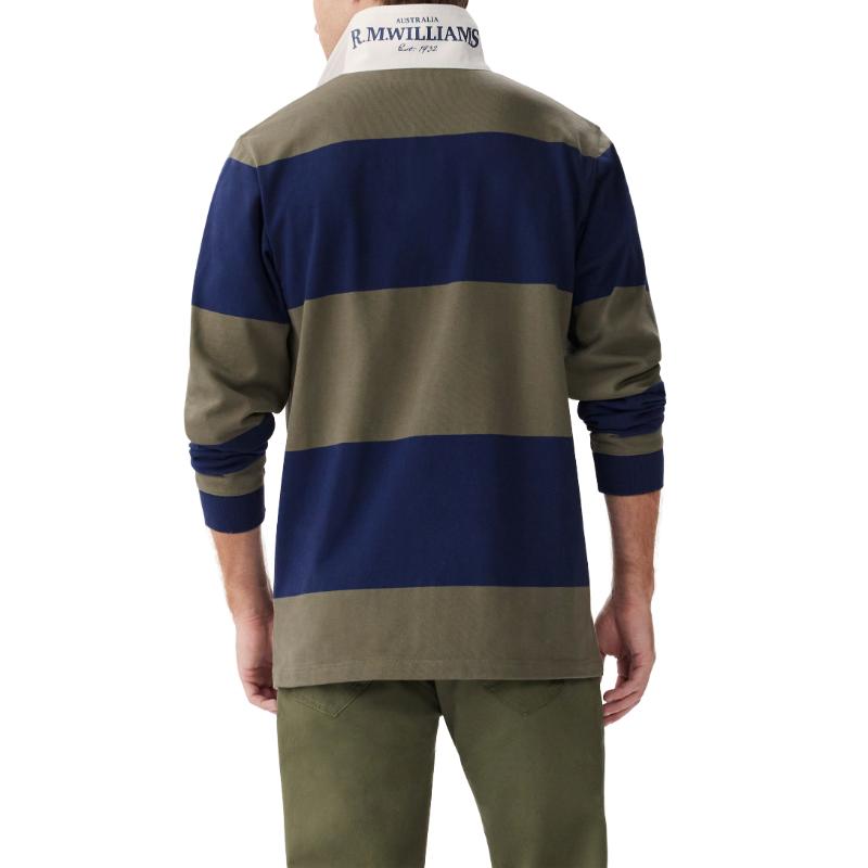 R.M.Williams Tweedale Mens Cotton Rugby Shirt - Green/Navy
