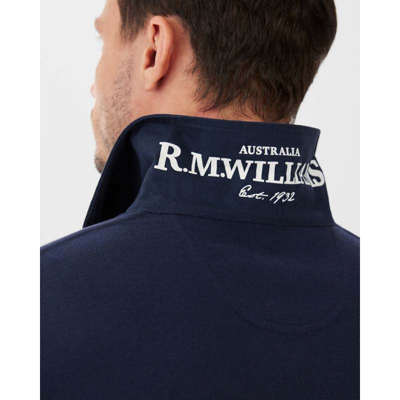 R.M.Williams Tweedale Mens Cotton Rugby Shirt - Navy/White