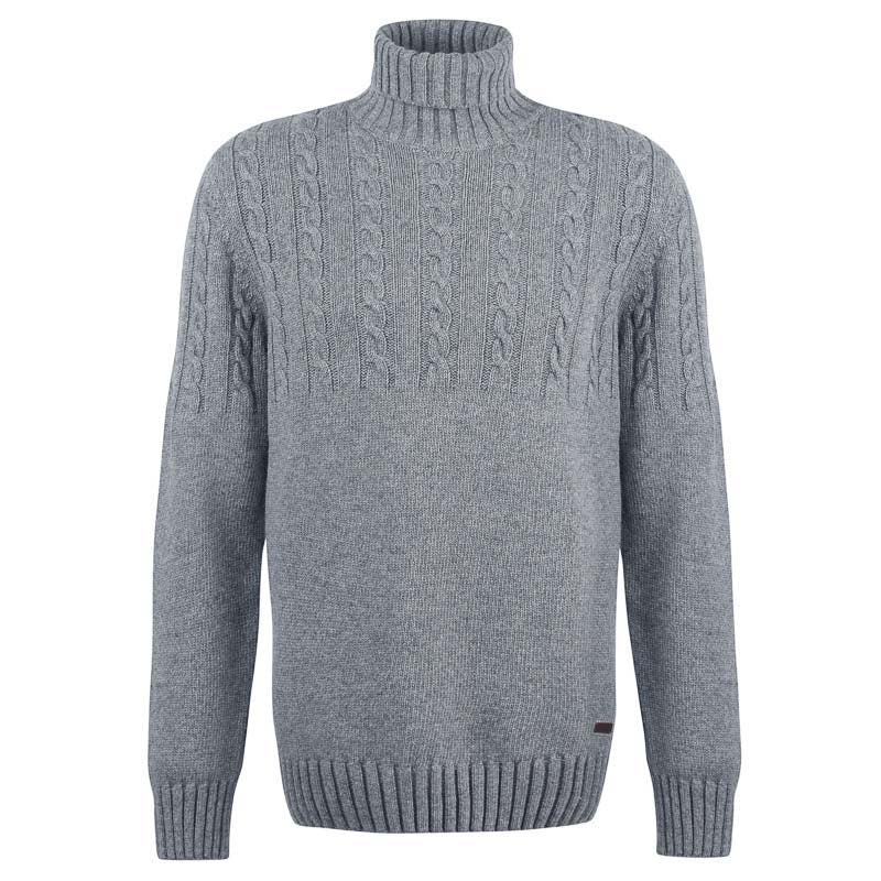 Barbour Duffle Cable Rollneck Mens Jumper - Grey Marl