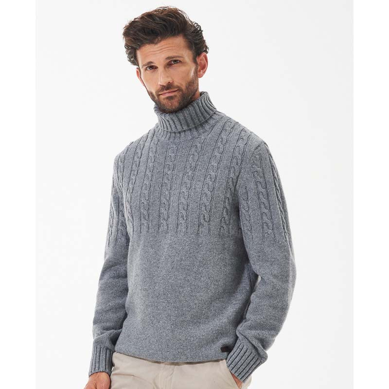 Barbour Duffle Cable Rollneck Mens Jumper - Grey Marl