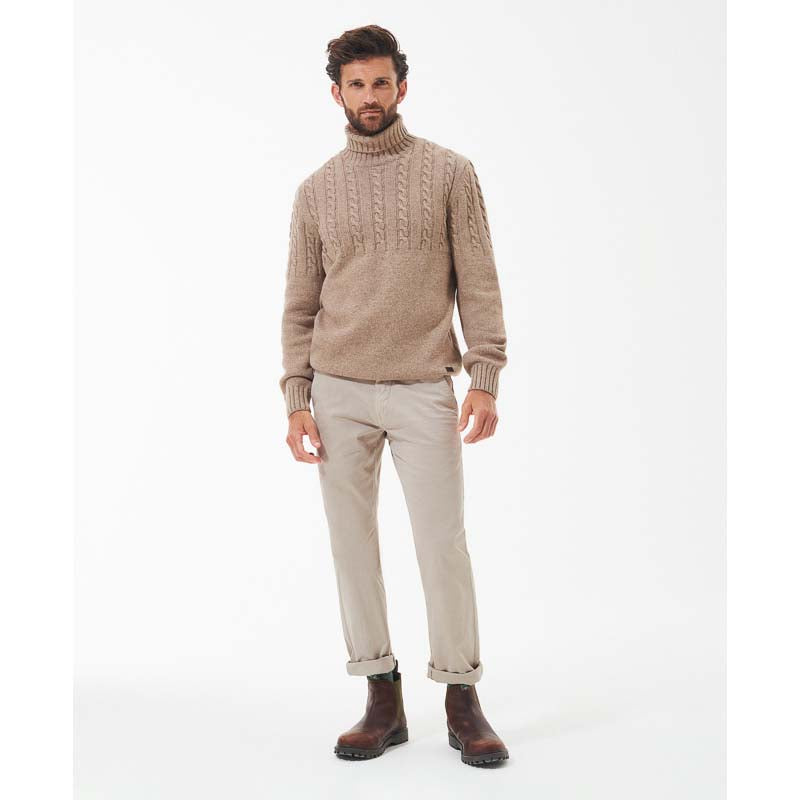 Barbour Duffle Cable Rollneck Mens Jumper - Stone