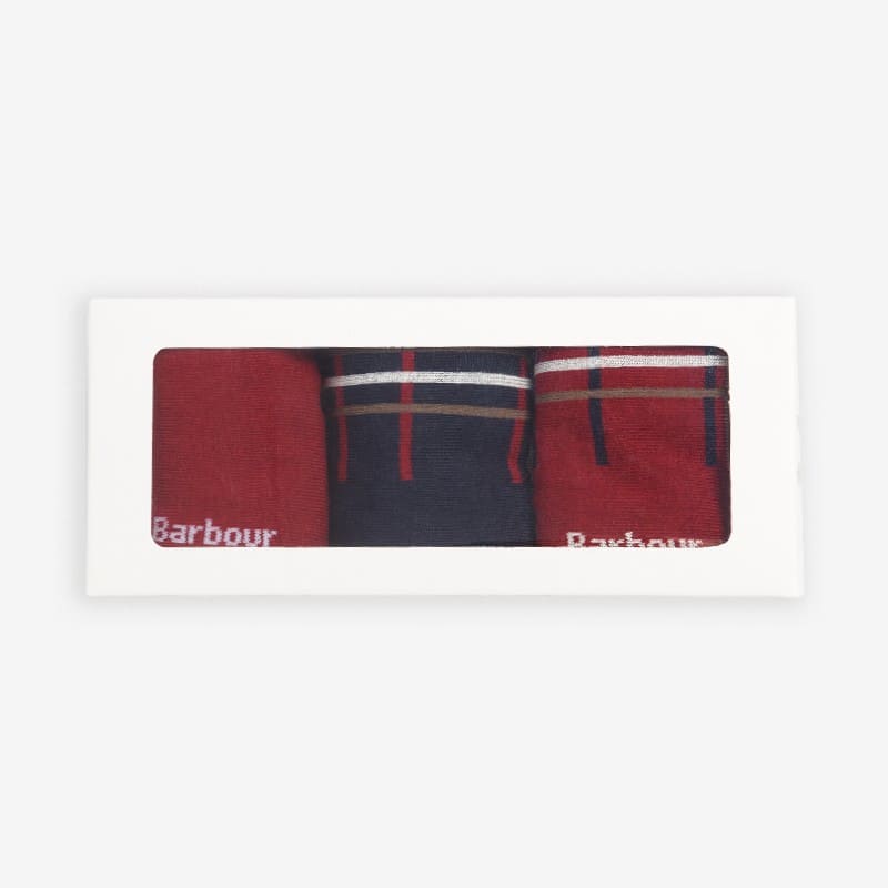 Barbour Tartan Mens Sock Gift Box (Set of 3) - Cranberry