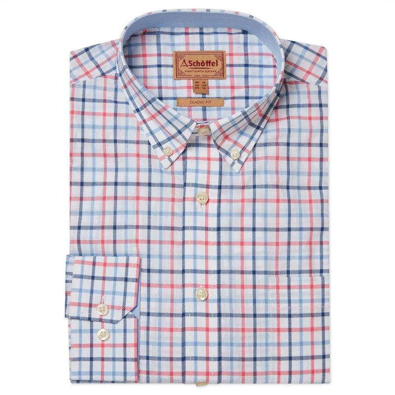 Schoffel Holkham Mens Shirt - French Navy/Sky Blue/Sun Coral