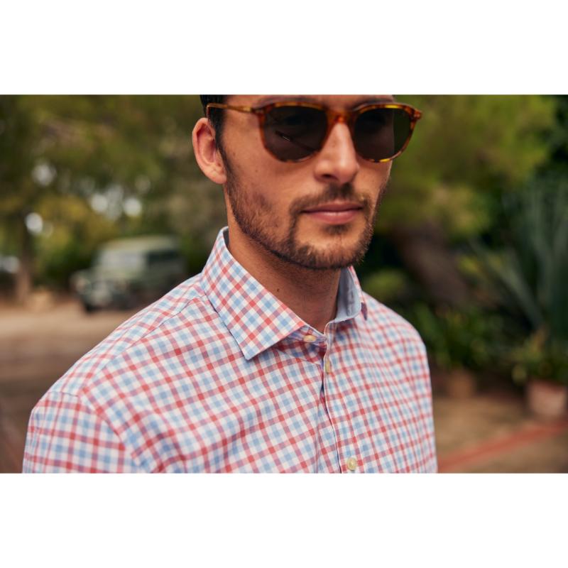 Schoffel Hebden Tailored Fit Mens Shirt - Sun Coral/Sky Blue Check