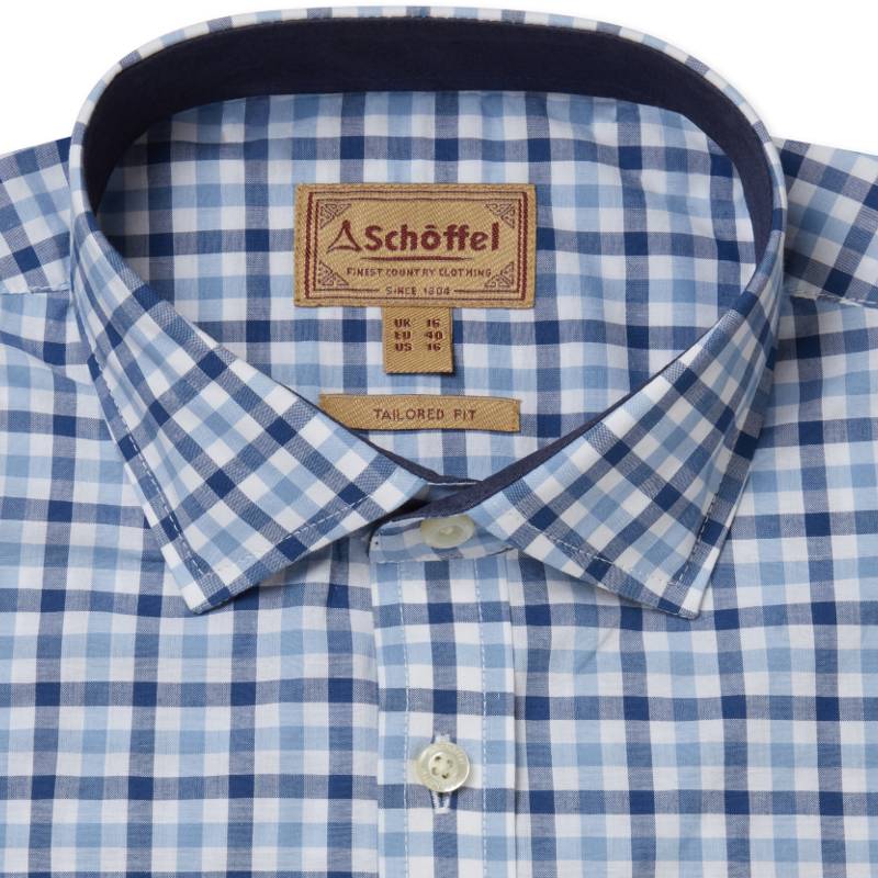 Schoffel Hebden Tailored Fit Mens Shirt - French Navy/Sky Blue Check