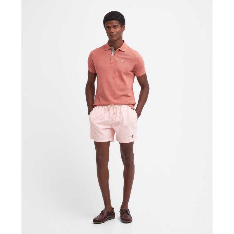 Barbour Tartan Pique Mens Polo Shirt - Pink Clay