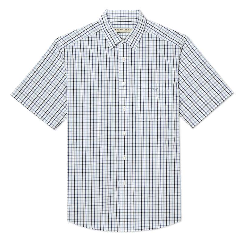 R.M.Williams Hervey Mens Short Sleeve Shirt - White/Navy/Blue