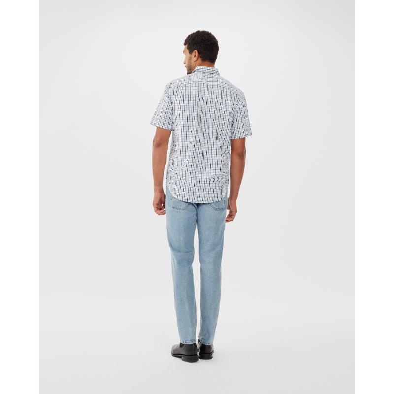 R.M.Williams Hervey Mens Short Sleeve Shirt - White/Navy/Blue