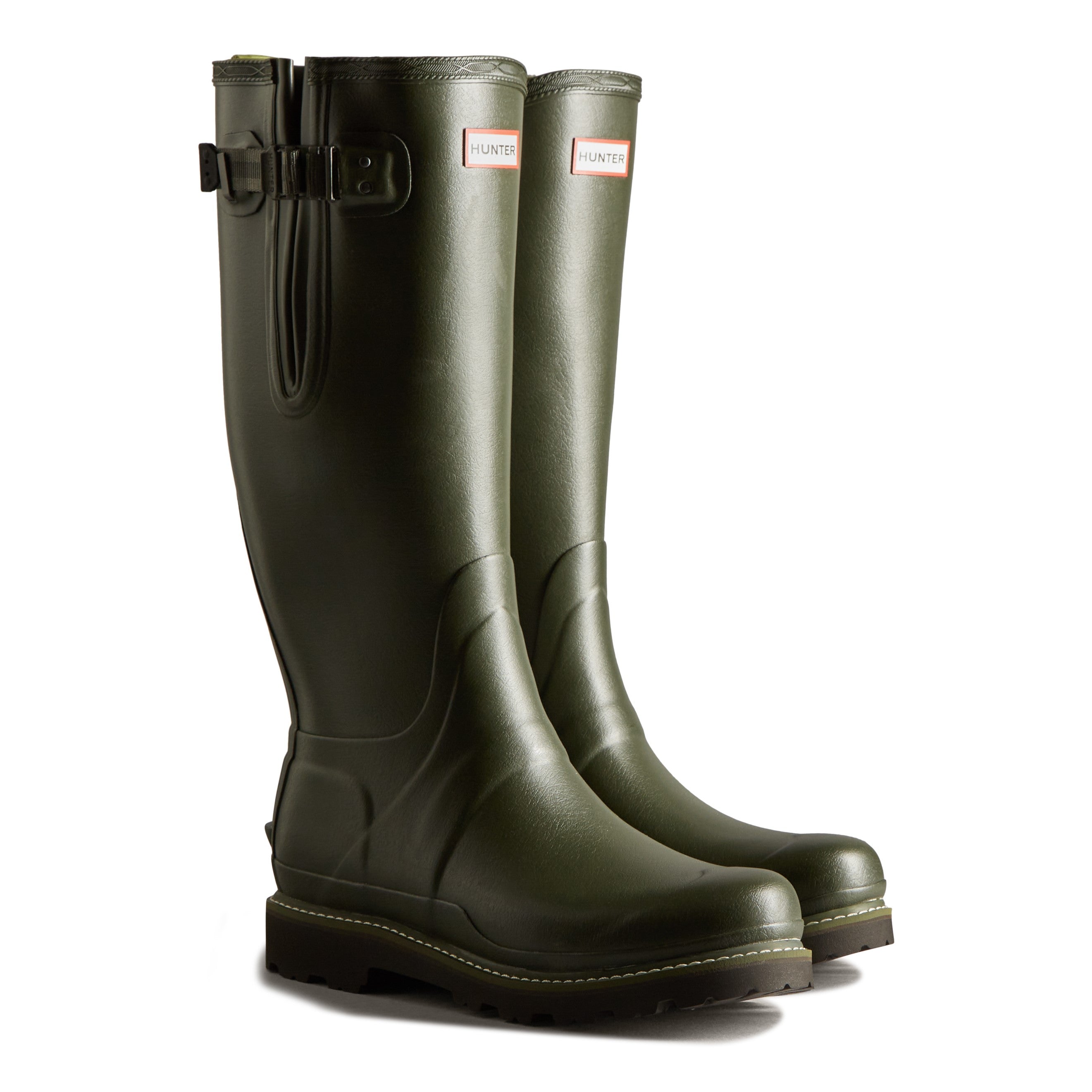 Hunter Balmoral Sovereign Side Adjustable Commando Sole Wellington Boots - Dark Olive