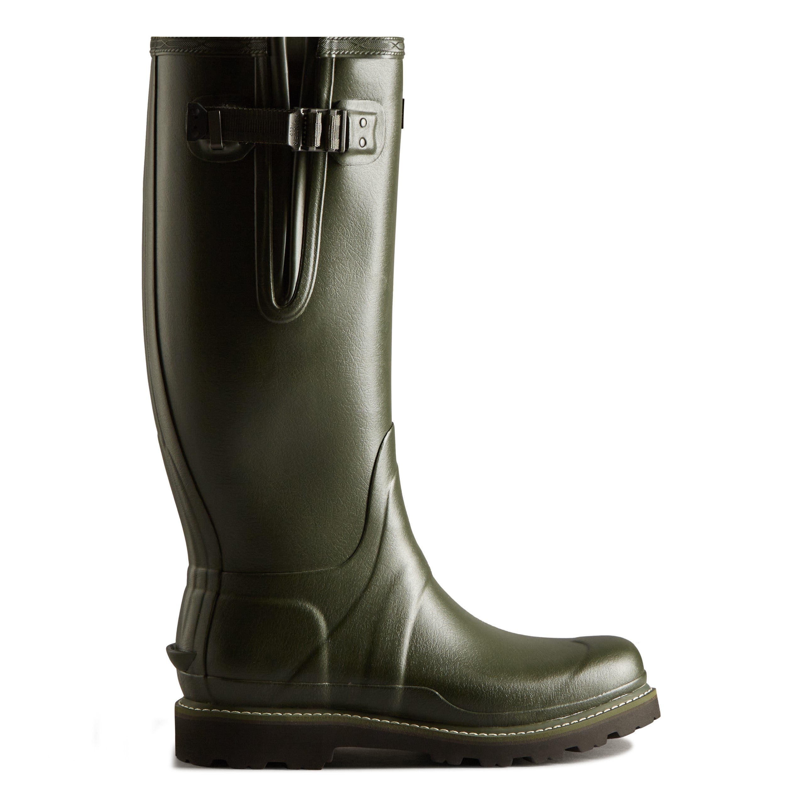 Hunter Balmoral Sovereign Side Adjustable Commando Sole Wellington Boots - Dark Olive