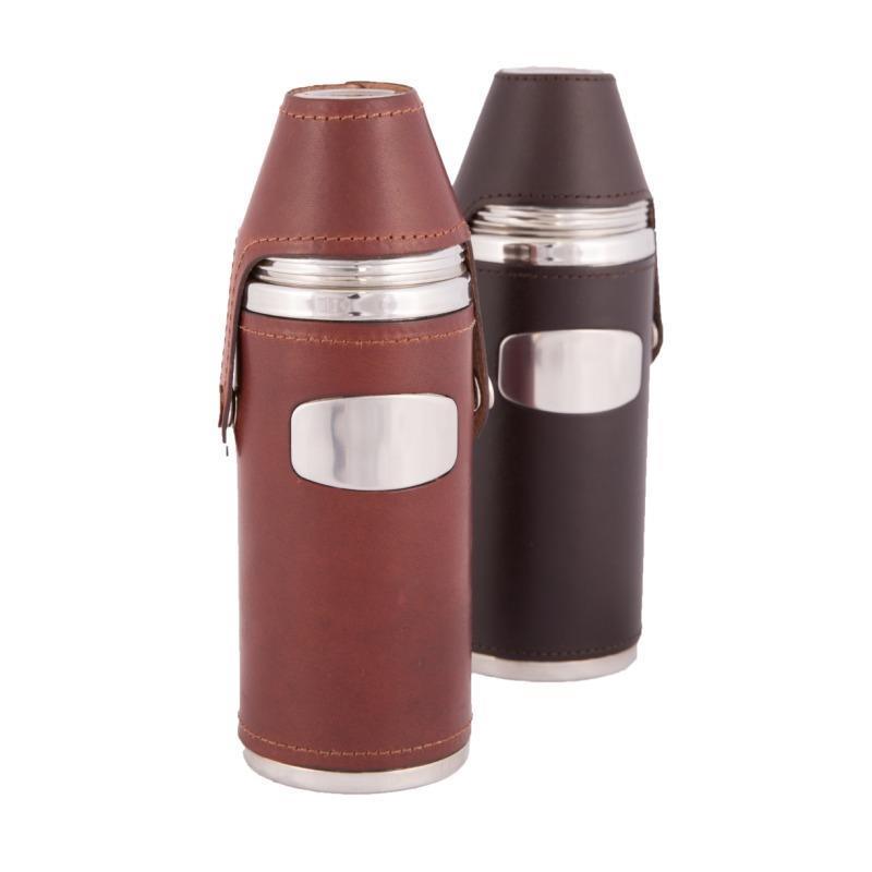 William Powell Leather Hunter's Flask with 4 Cups - Papaya