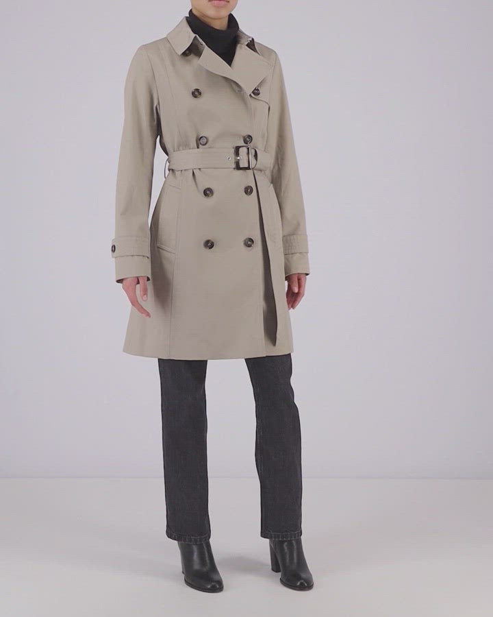 Barbour Short Greta Ladies Showerproof Trench - Earl Grey/Rosewood Tartan - William Powell