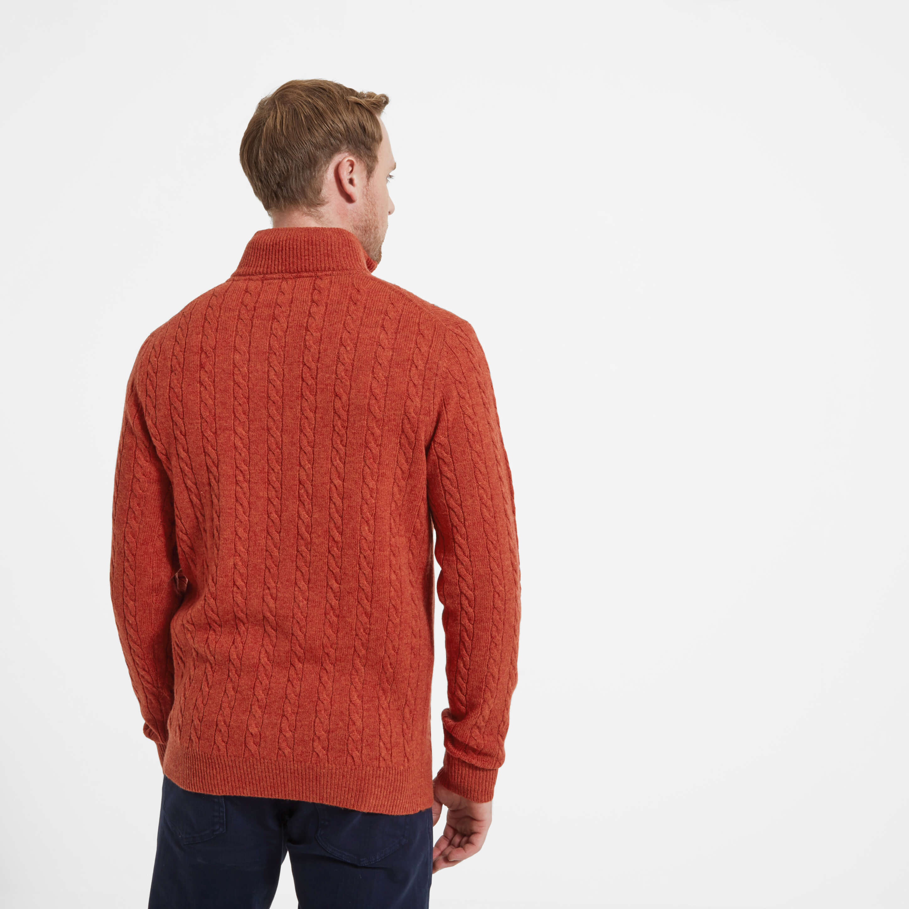 Schoffel Tain Cable Lambswool 1/4 Zip Neck Mens Jumper - Rust