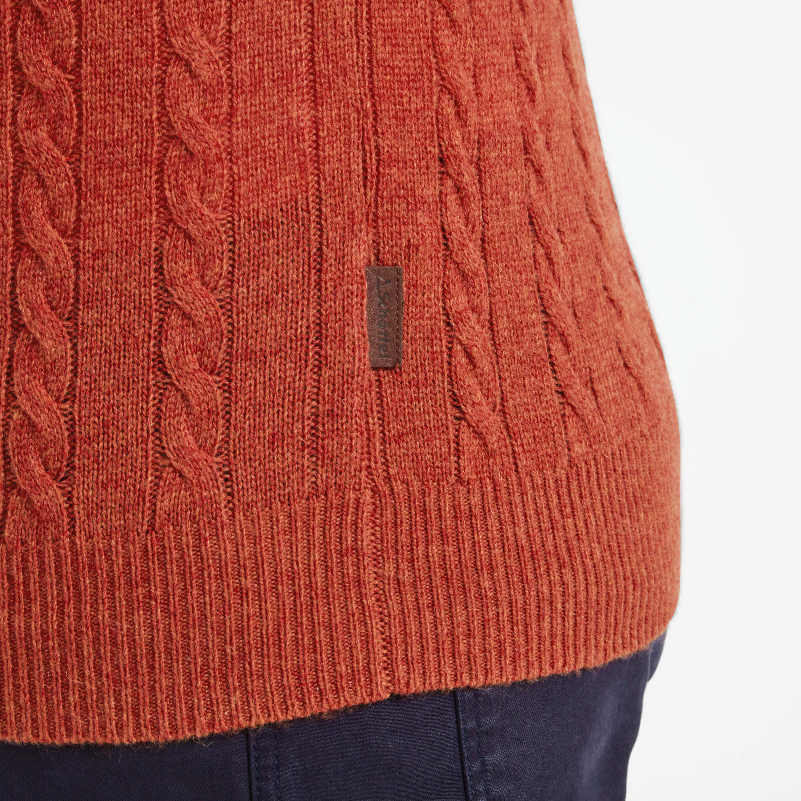 Schoffel Tain Cable Lambswool 1/4 Zip Neck Mens Jumper - Rust