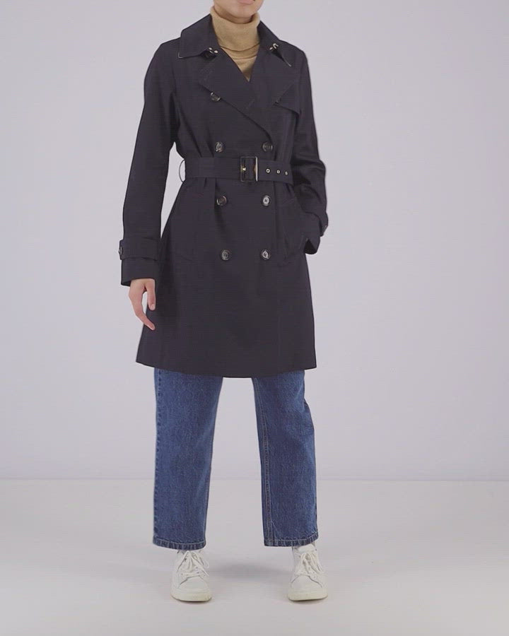 Barbour Greta Ladies Showerproof Trench - Midnight/Rosewood Tartan - William Powell