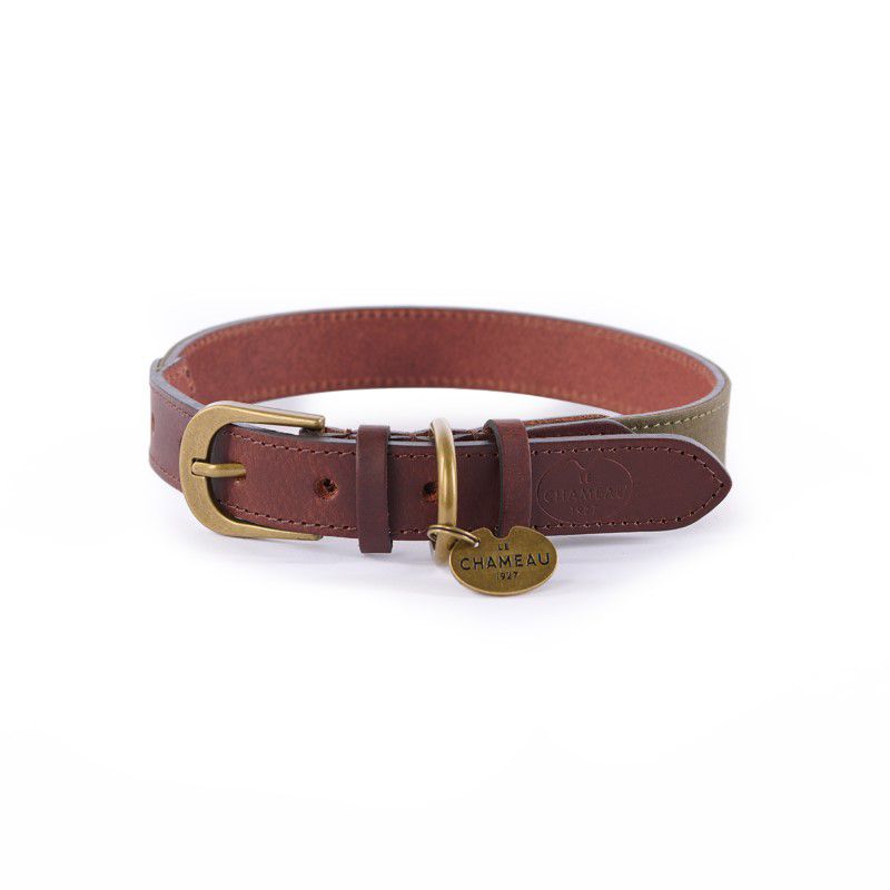 Le Chameau Waxed Cotton/Leather Dog Collar - Vert Chameau