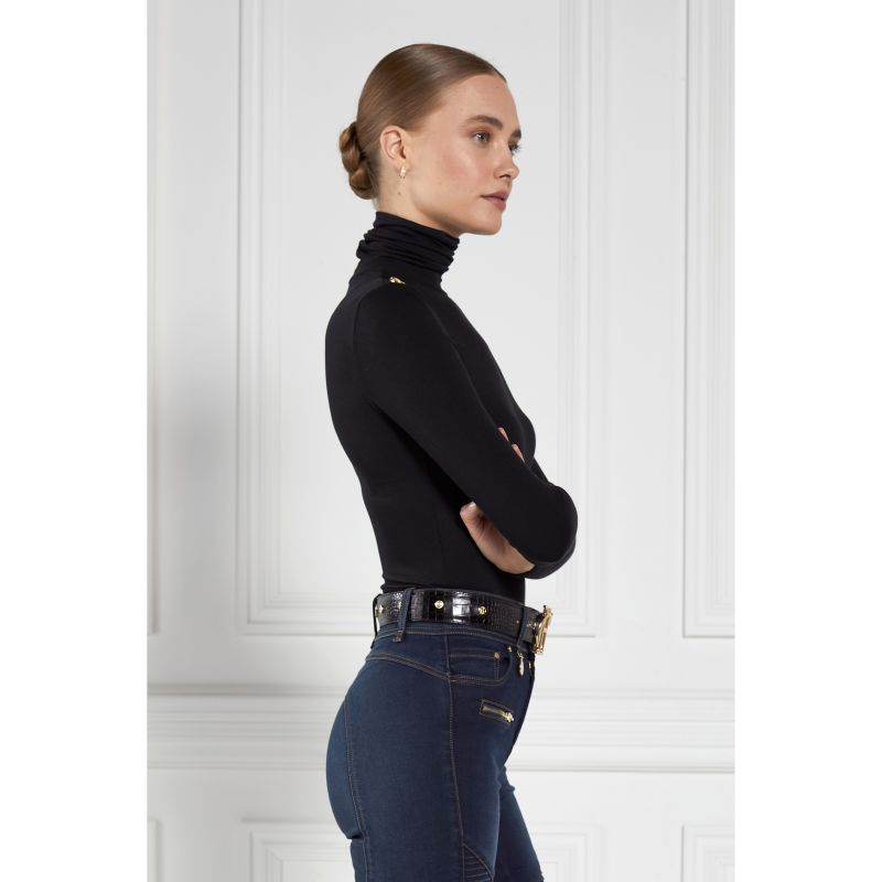 Holland Cooper Buttoned Roll Neck Ladies Knit - Black