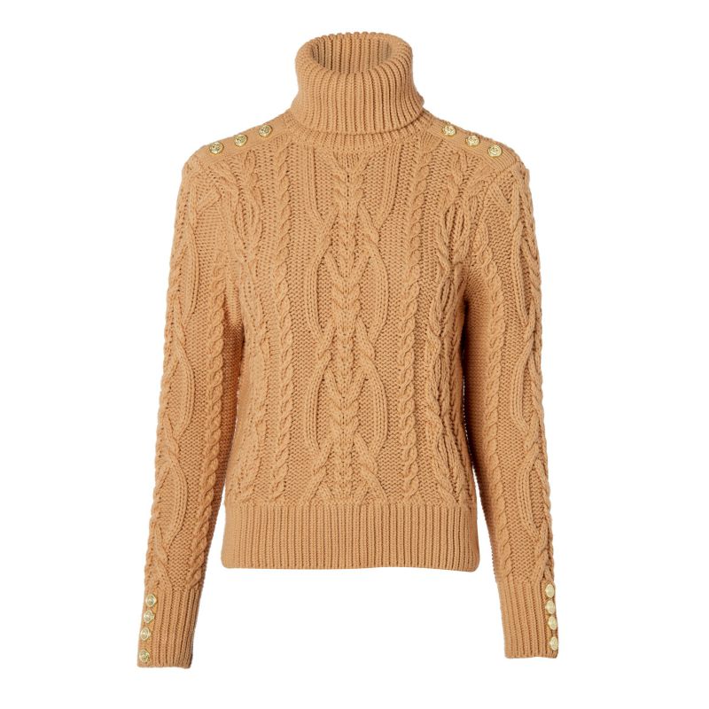 Holland Cooper Belgravia Cable Ladies Roll Neck Knit - Camel