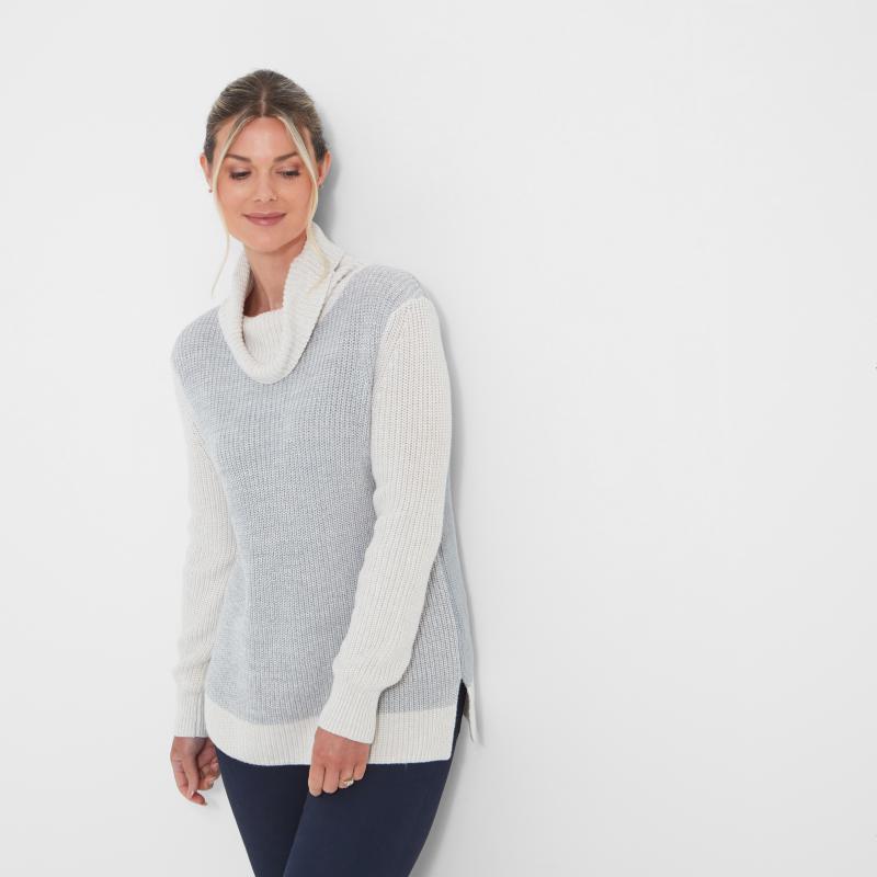 Schoffel Lowes Ladies Roll Neck Jumper - Ivory/Silver