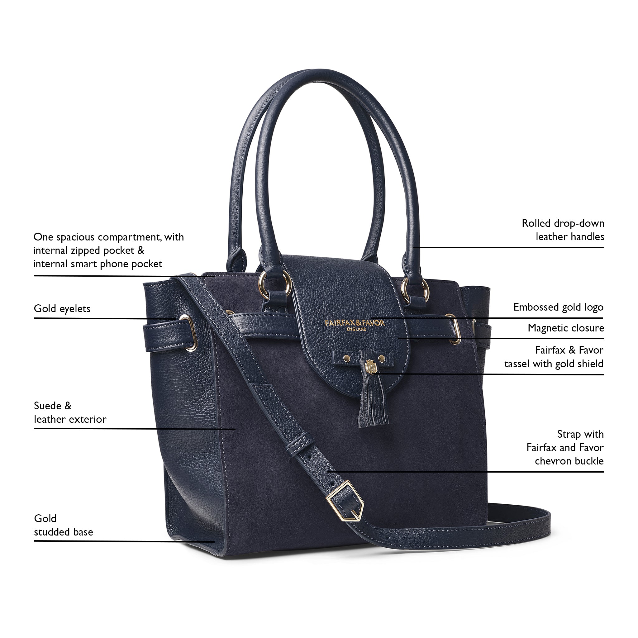 Fairfax & Favor Windsor Tote Handbag - Navy