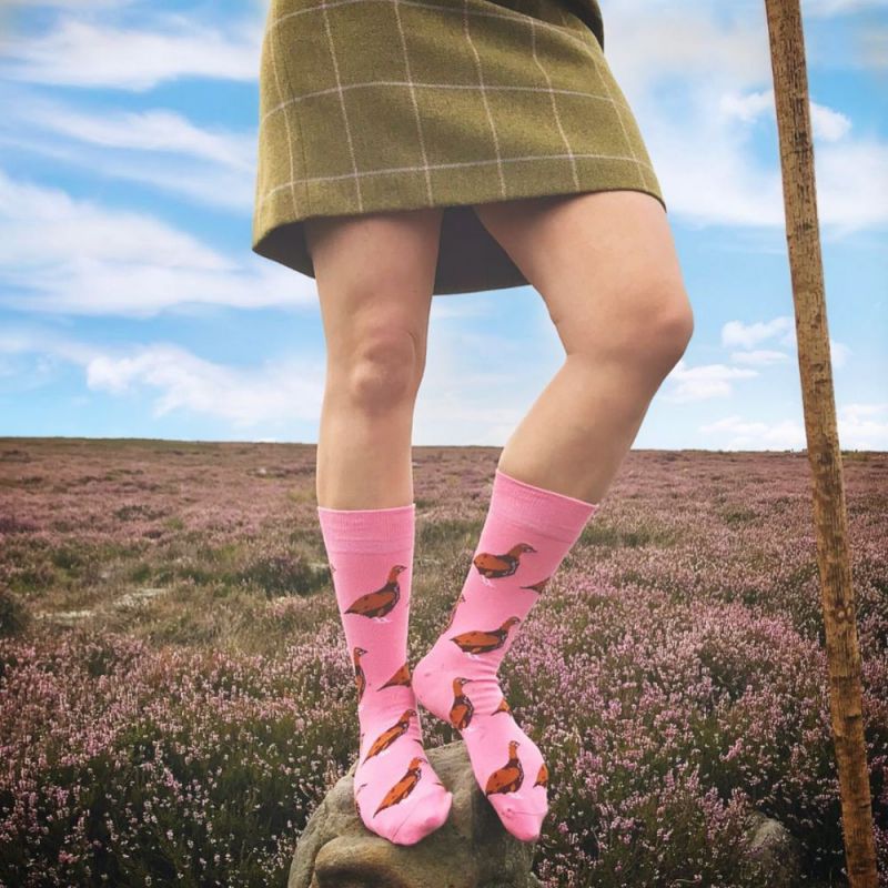 Shuttle Socks - Pink Standing Grouse Socks UK 3-7