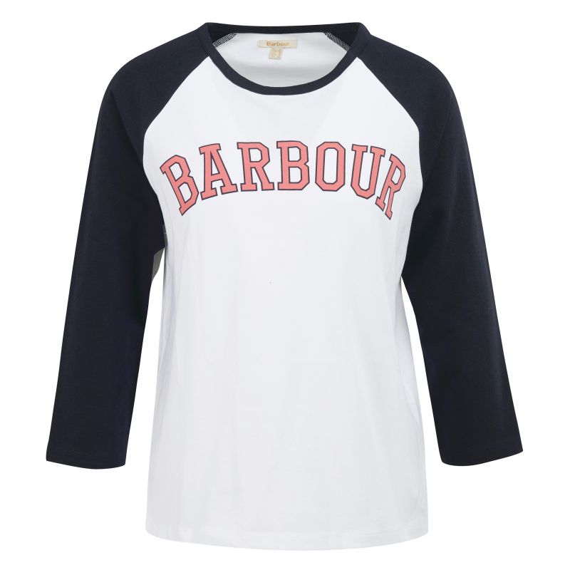 Barbour Northumberland Ladies Long Sleeve T-Shirt - Navy/Pink Punch