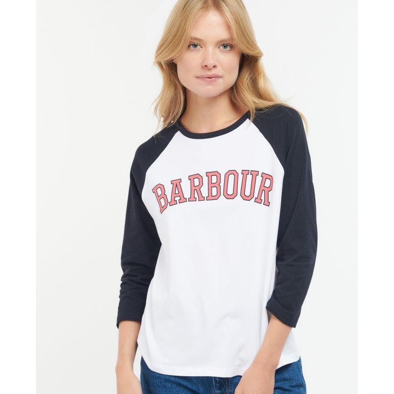 Barbour Northumberland Ladies Long Sleeve T-Shirt - Navy/Pink Punch