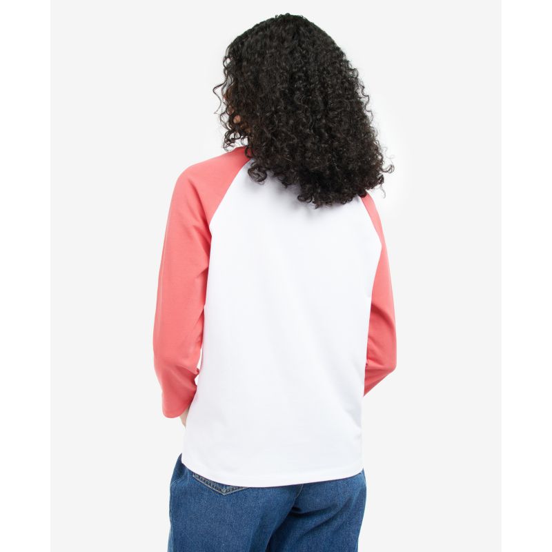 Barbour Northumberland Ladies Long Sleeve T-Shirt - White/Pink Punch