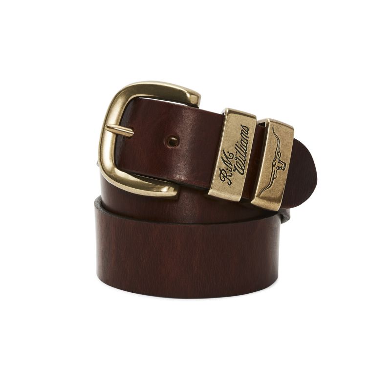 R.M.Williams Drover 1 1/2 Mens Belt with Gold Contrast Buckle - Mid Brown