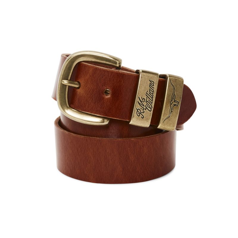 R.M.Williams Drover 1 1/2 Mens Belt with Gold Contrast Buckle - Tan