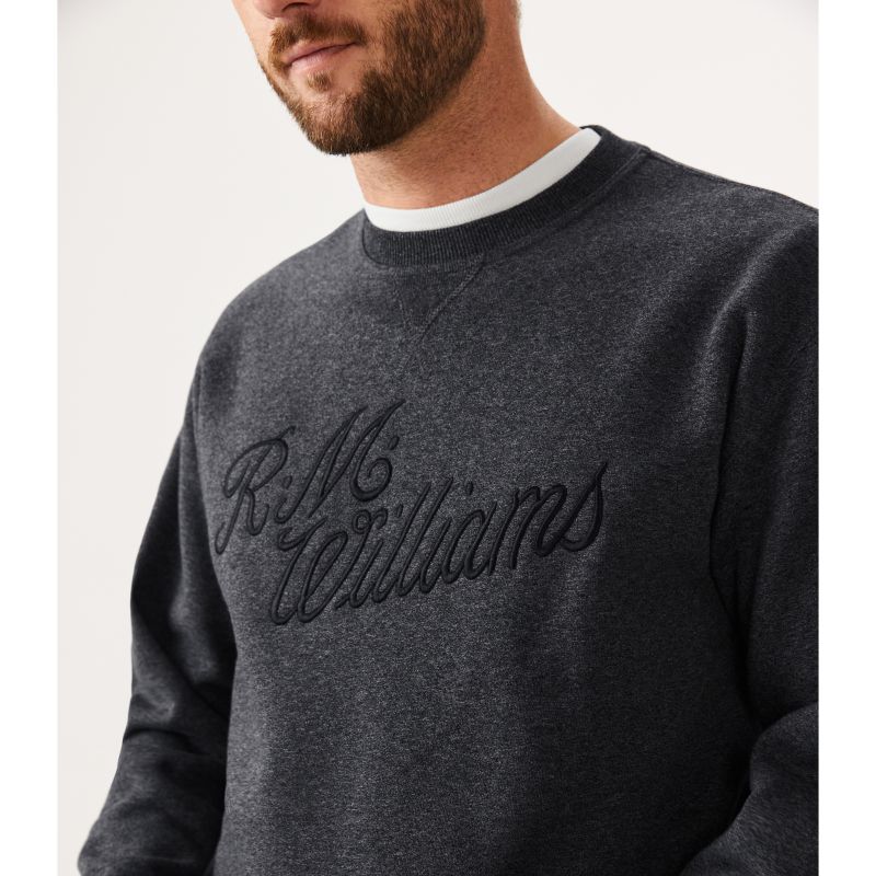 R.M.Williams Script Crew Neck Mens Sweater - Charcoal
