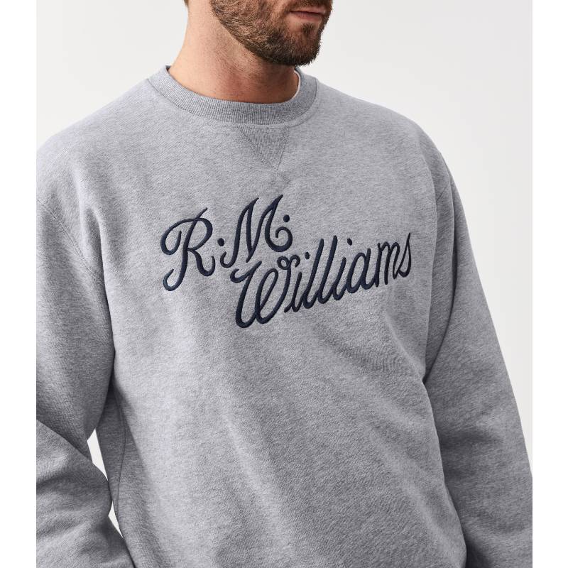 R.M.Williams Script Crew Neck Mens Sweater - Grey/Blue