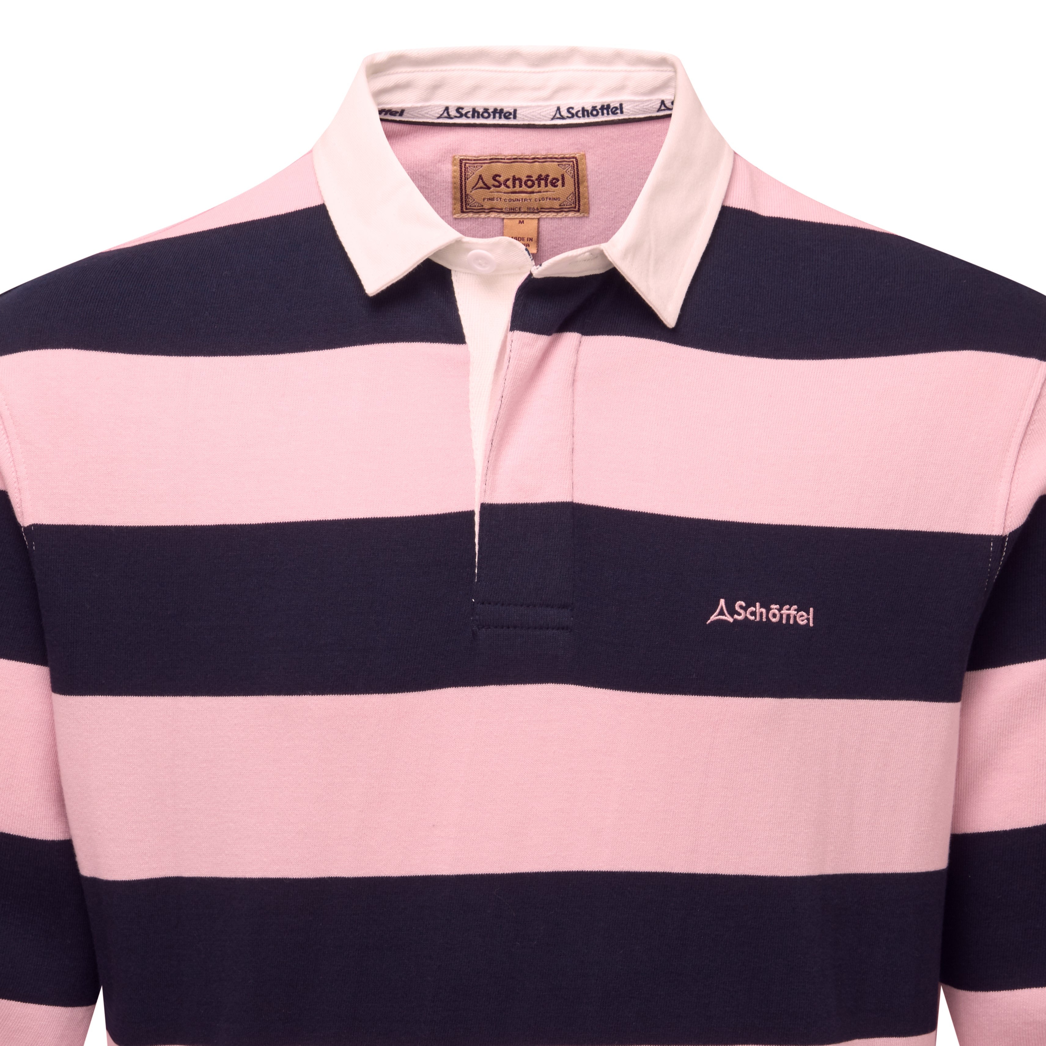 Schoffel St Mawes Mens Rugby Shirt - Navy/Pink Stripe