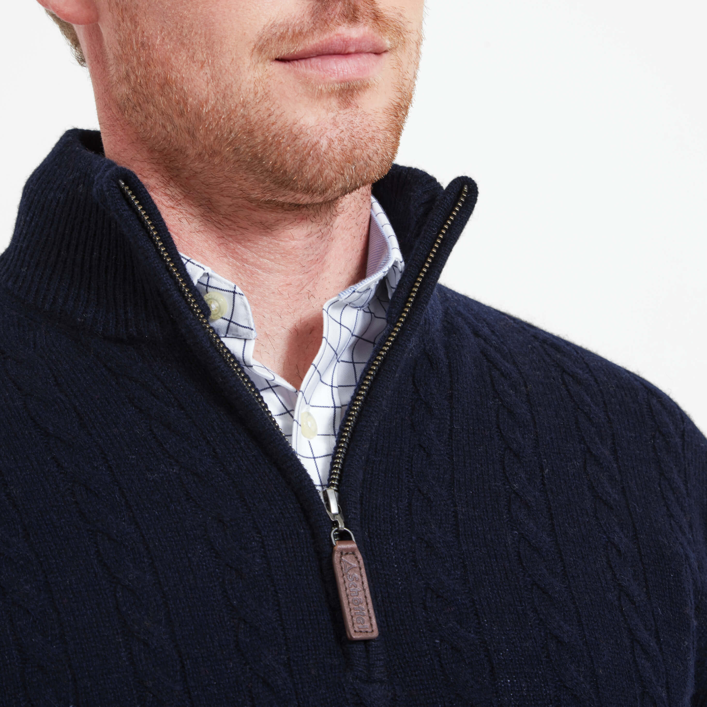 Schoffel Tain Cable Lambswool 1/4 Zip Neck Mens Jumper - Navy