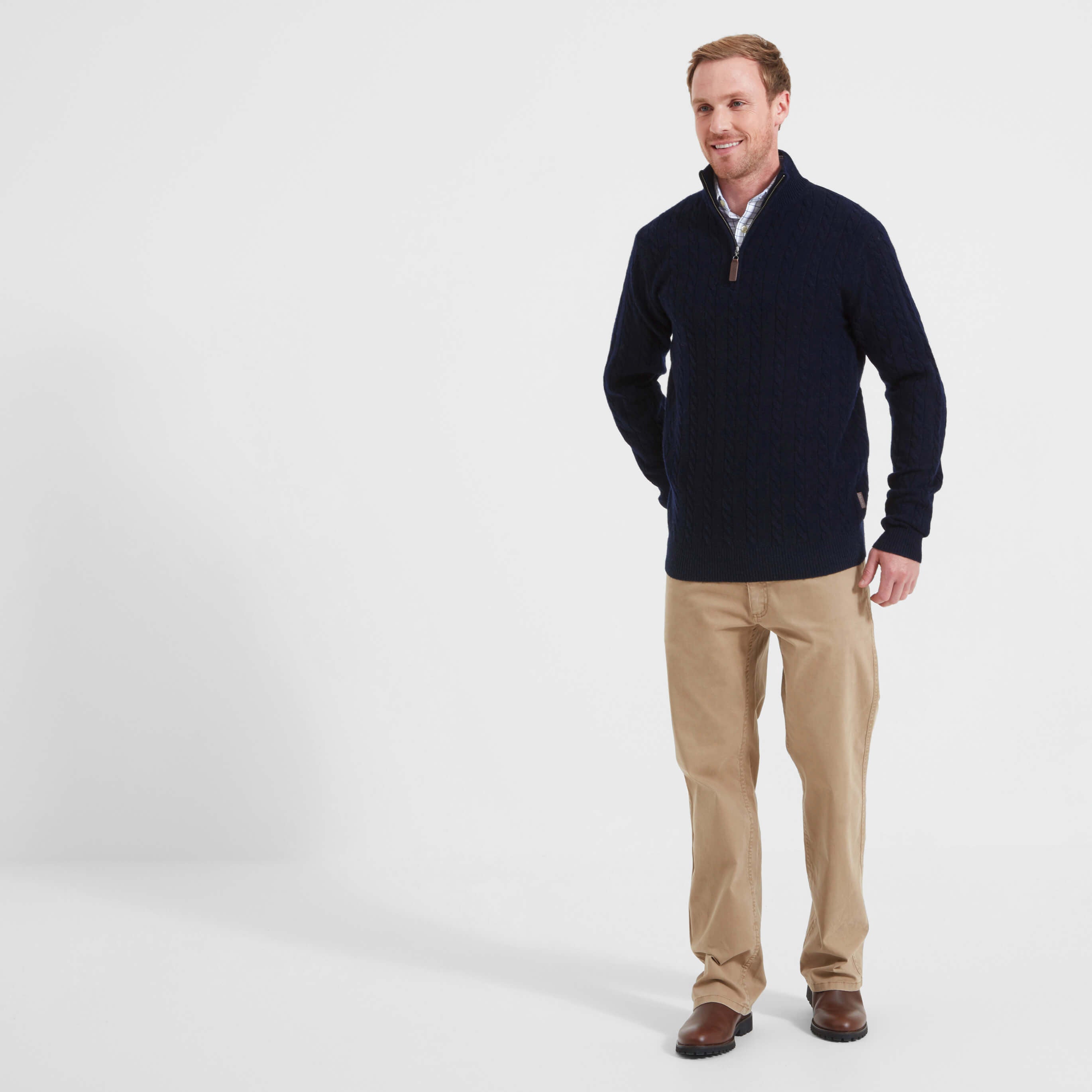Schoffel Tain Cable Lambswool 1/4 Zip Neck Mens Jumper - Navy
